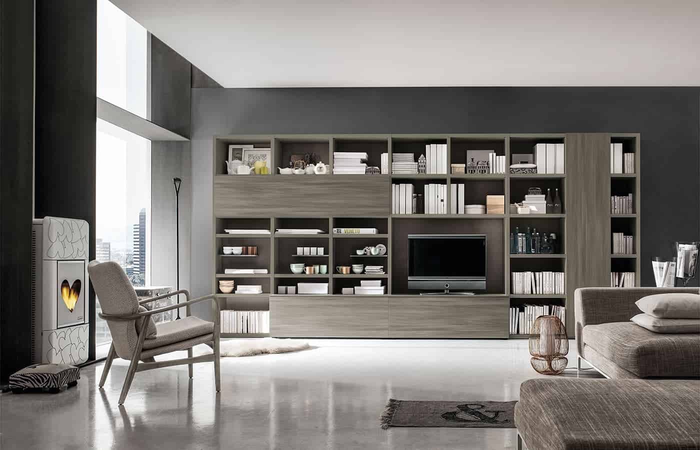 La libreria Sanremo in colorazione legno vista frontalmente