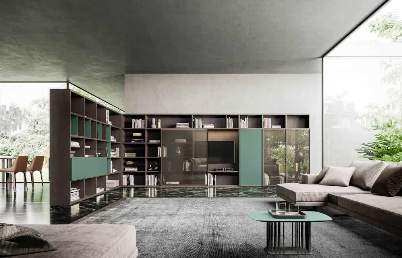 La libreria della collezione Forma in un salotto moderno
