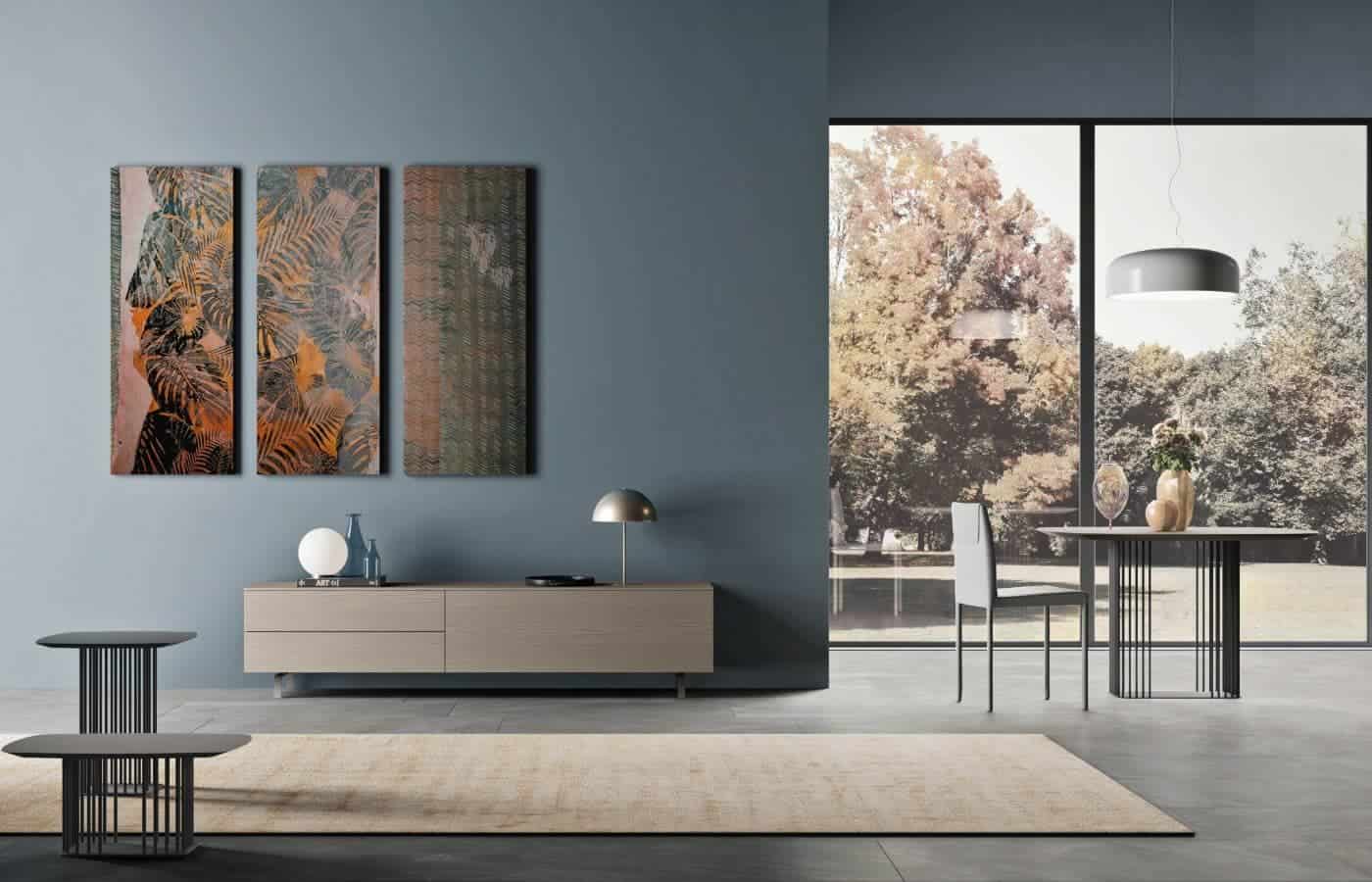 La madia della collezione Jakarta all'interno di una zona giorno moderna