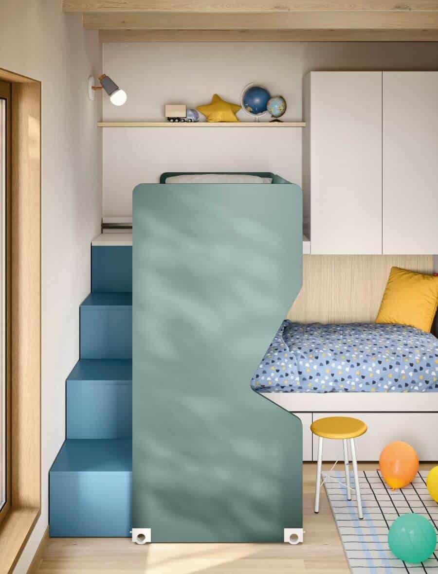 Cameretta con letto a castello e scaletta