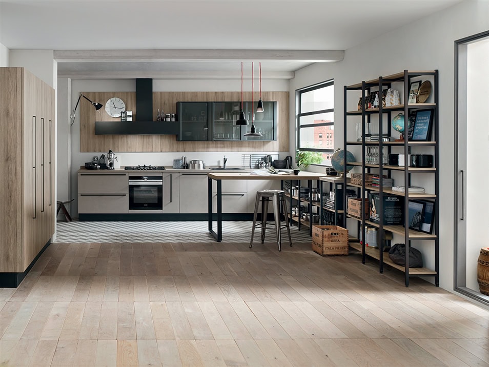 cucina-start-time-lineare-maniglia-laminato-graffiato-rovere-pensili-vetrina-il-mobile-veneta-cucine (1)